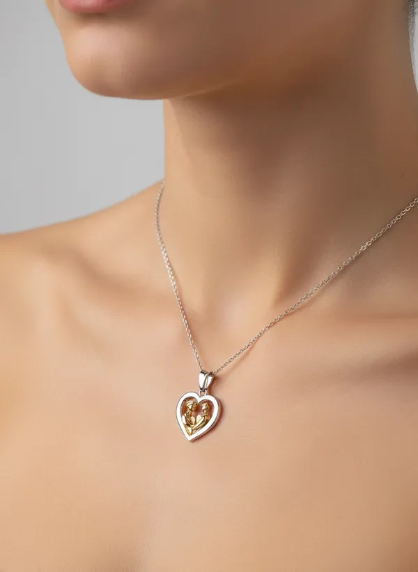 Mother_Child_Heart_Pendant_Necklace_Dual_Tone_Gold_Silver_Design_925_Sterling_Silver